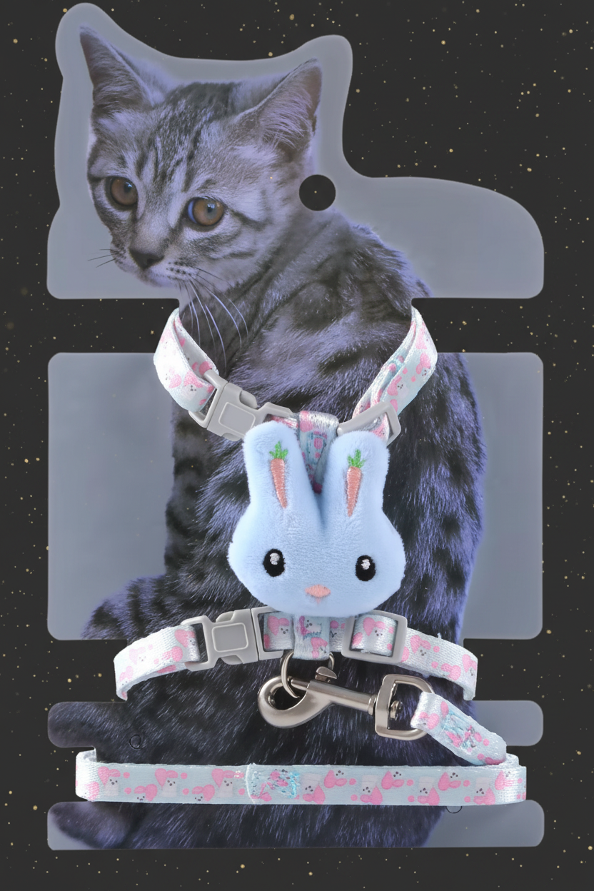 Katzengeschirr mit Leine - Hasen-Design