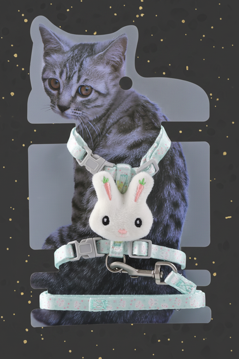 Katzengeschirr mit Leine - Hasen-Design