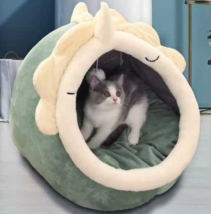 Kuscheliges Katzen- und Hundebett in Dinosaurierform