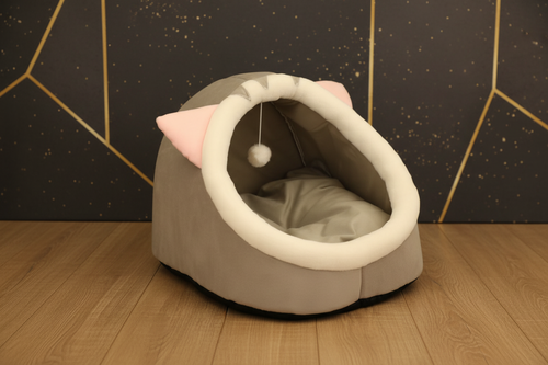 Elegante Katzenhöhle im Ohren-Design – Kuscheliges Bett mit Spielball