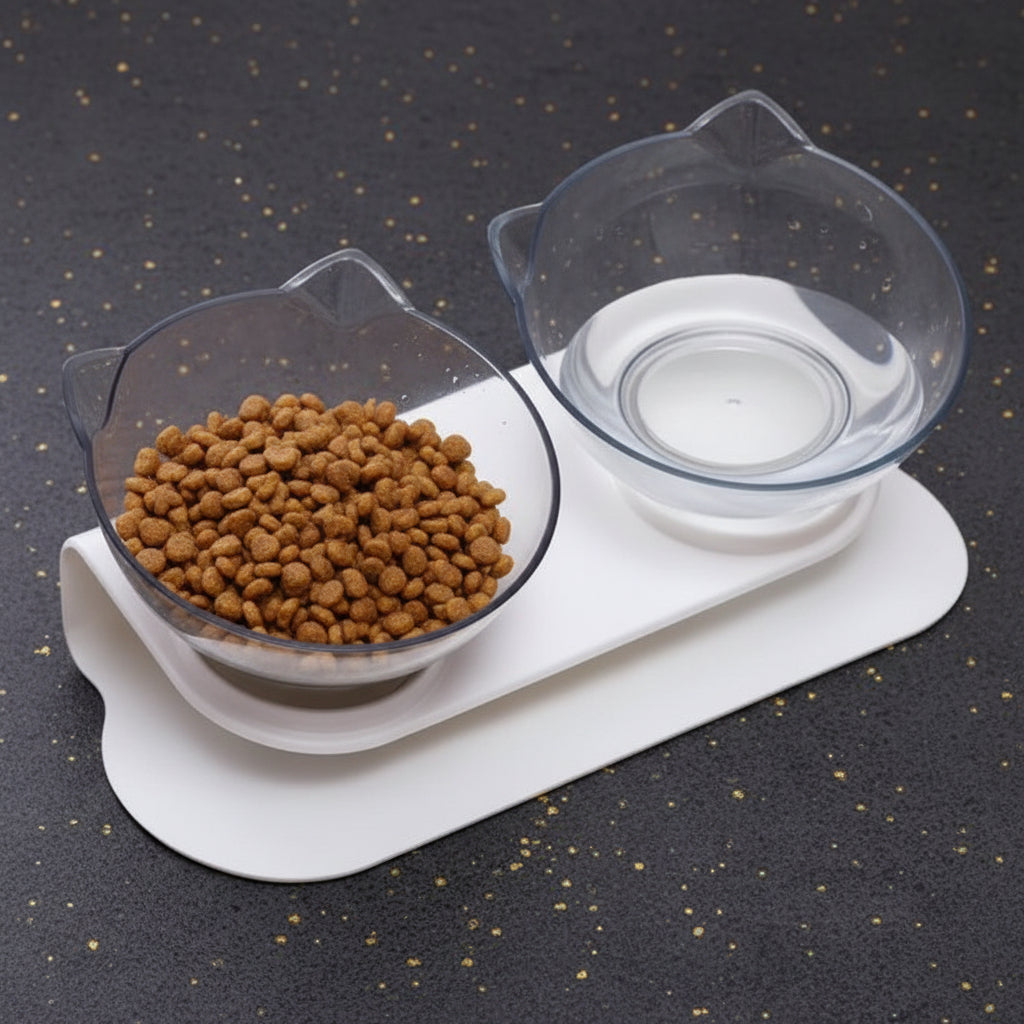 Doppelnapf mit Katzenohren – Futter & Wasser Set