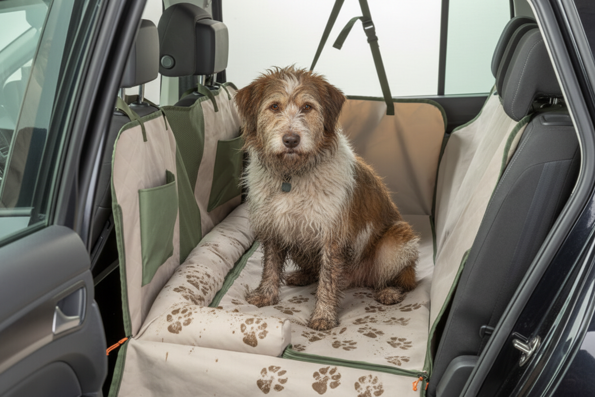 Auto-Schondecke mit Wendedecke für Hunde, 1,61 × 2,1 m, Olivgrün/Beige