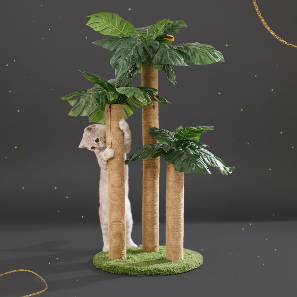 Exotischer Palmen-Kratzbaum "Tropical Paradise" – Mit 3 Sisalstämmen & Kletterspaß
