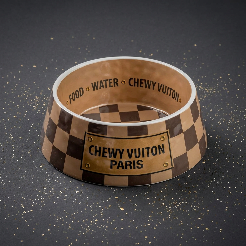 Tan Checker Chewy Vuiton Hundenapf (Small)