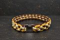 Handgefertigtes Paracord-Hundehalsband „$-Muster“ 54cm  – Gold/Braun/Weiss