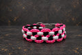 Handgefertigtes Paracord-Hundehalsband „$-Muster“ – Pink/Schwarz/Weiss