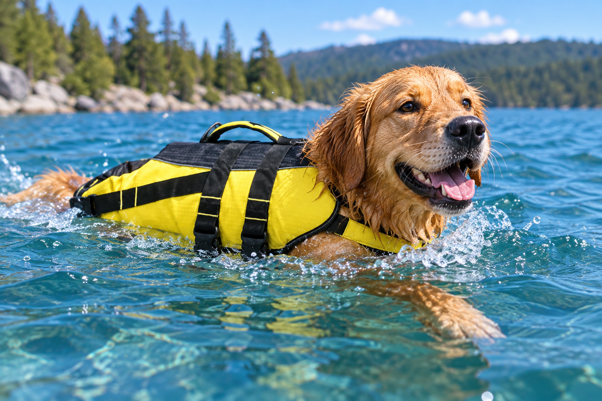 Schwimmweste für Hunde – Gelb/Schwarz (45 cm, M)