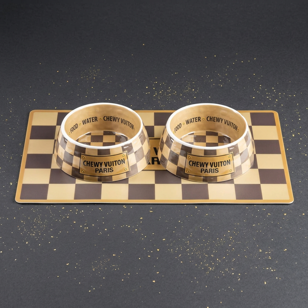 Tan Checker Chewy Vuiton Futternapf-Unterlage