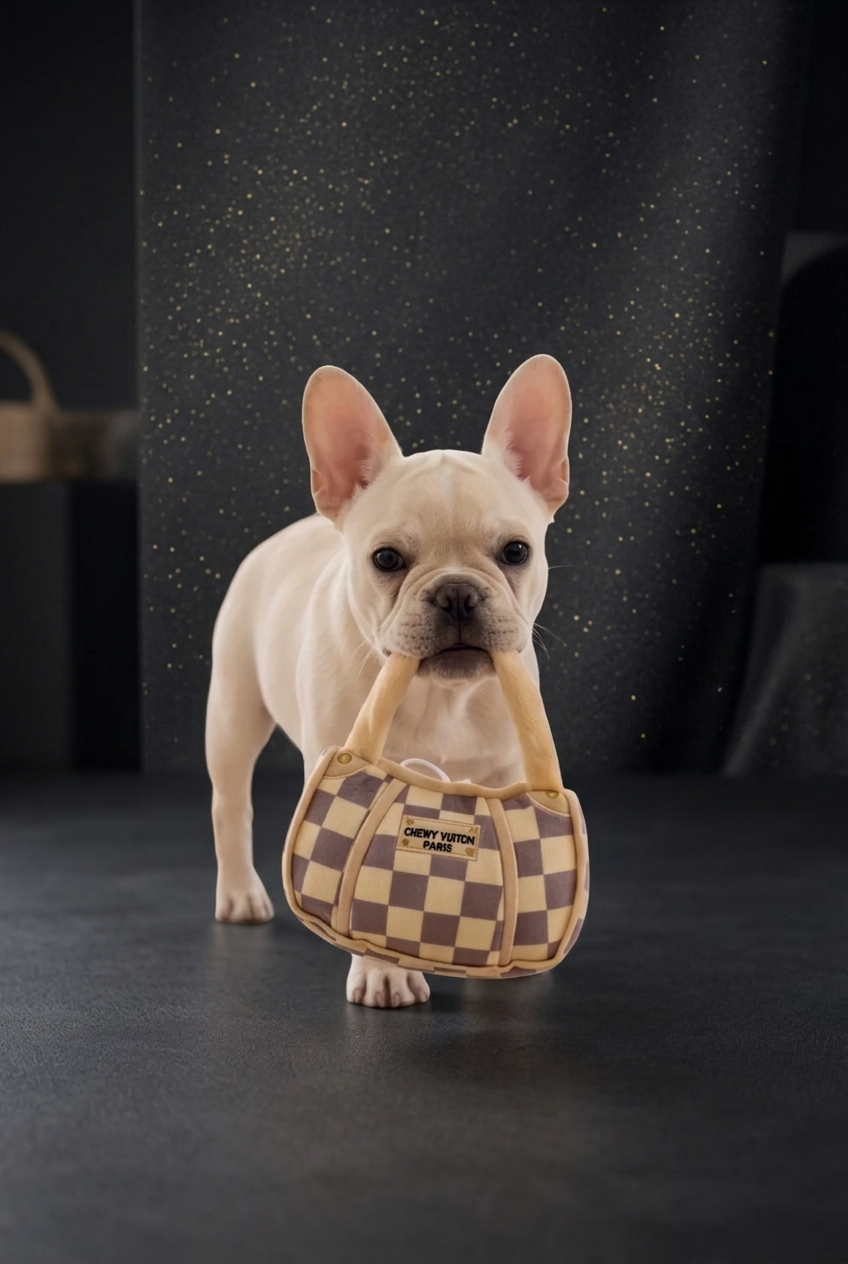 Haute Diggity Dog Chewy Vuiton Handtasche Hunde-Plüschspielzeug (Braun Kariert)