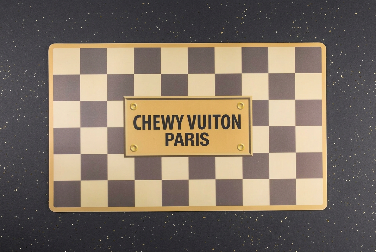 Tan Checker Chewy Vuiton Futternapf-Unterlage